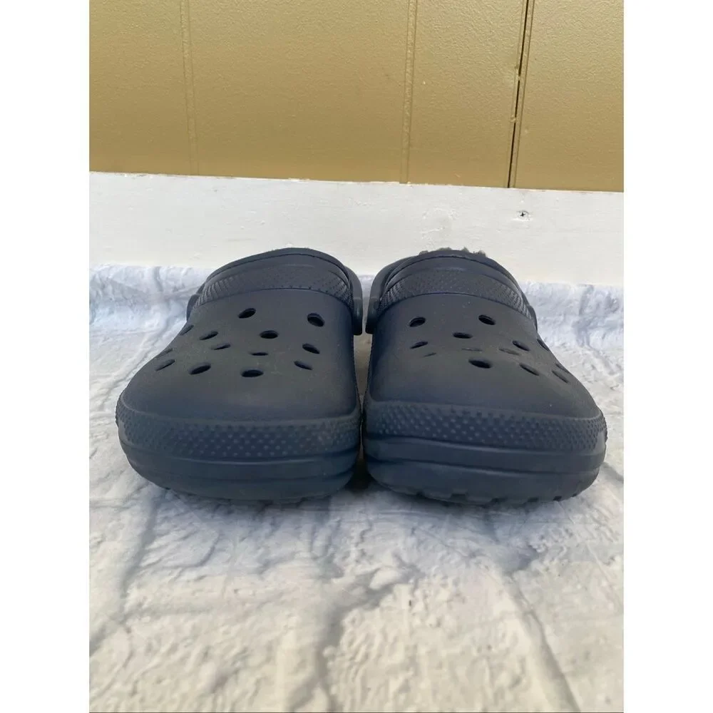Crocs men 8 women 10 classic slip on clog w/heel strap & sherpa lining nvy blue